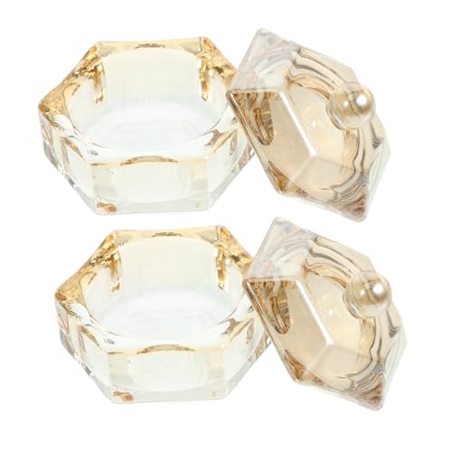 Beavorty 2個 琥珀 カップ グラス ネイル 皿 カップ 蓋付き 蓋付き グラス ボウル グラス ネイル 皿 ボウル 蓋付き グラス ネイル アート カップ グラス ネイル カッ