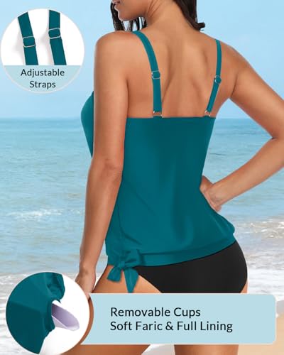 Image of Yonique Womens Blouson Tankini Top Only Loose Fit Swim Top No Bottom Modest Swimsuit