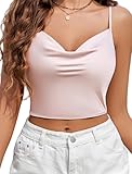 Avidlove Womens Silk Satin Camisole Y2k Tank Top Cowl Neck Cami Crop Trendy Going Out Tops Champagne