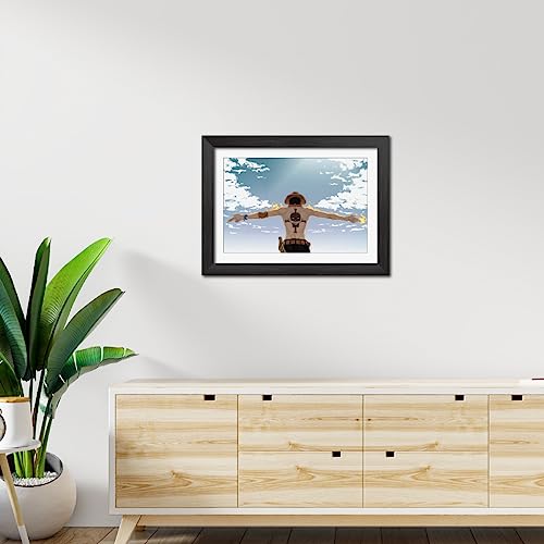Image of TenorArts Portgas D. Ace Poster One Piece Anime Laminated Photo Frame Painting with Matt Finish Black Textures (12inches x 9inches)