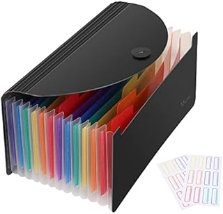 Uquelic Mini Accordion Receipt Organiser - 13 Pockets Expanding Coupons Storage Plastic Receipt Folder Document Wallet for Bills/Coupons/Tax Receipt(10 x 5 inch) (Black)