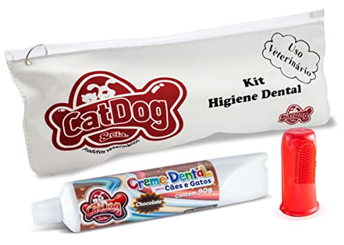 Conjunto Bolsa com Creme Dental Chocolocate e Escova Dedeira para Cães e Gatos
