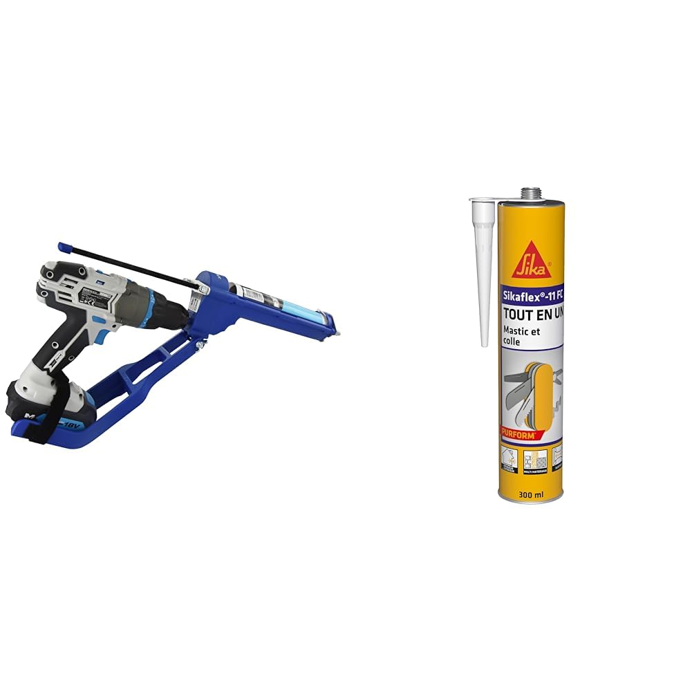 TIVOLY - Pistolet à Cartouche T-Gun F300 - Adaptable sur Perceuse et Visseuse & Sikaflex 11 FC Purform Blanc, Mastic, joint et collage multi-usages, mastic-colle multi-supports