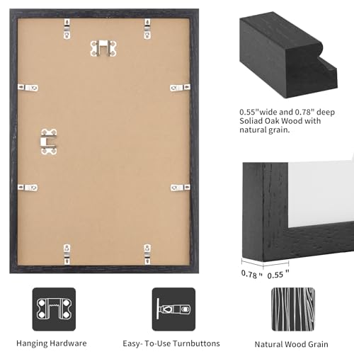puthiac 16x24 Black Oak Wood Picture Frame - Minimalist 16x24 Poster Frame, 16"x24" Frame Wood, Natural Solid Wooden Picture Frames for Wall Art Photo and Prints (1 Pack, Black)