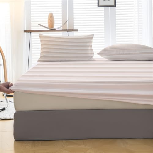 Drap housse 180x200cm doux et confortable au motif rayures brun - 5