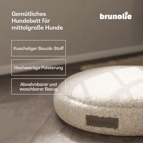 brunolie SnugNest Hundebett 70 cm – Weiches Bouclé-Gewebe, rutschfeste Unterseite, Tragegriff, Waschbarer Bezug, Hochwertige Polsterung, Für Mittelgroße Hunde, Mittelgrau