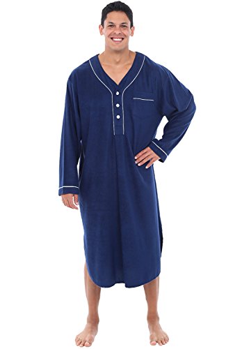 Alexander Del Rossa Men's Soft Plush Fleece Sleep Shirt, Warm Long Henley Nightshirt Pajamas