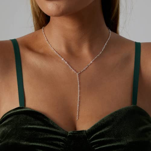 Jecomy Dainty Silver Necklace For Women Long Silver Plated Lariat Necklaces Drop Y Necklace Simple Necklace Bridesmaid Necklace Cute Jewelry Gift For Girls #TOP1