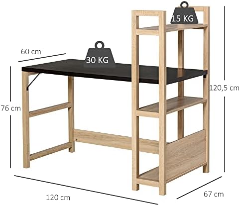 HOMCOM Computer Desk with shelves Office Desk Workstation, Writing Desk Computer PC Laptop Table Workstation, Black Wood Grain