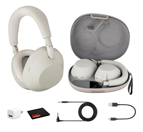 Sony WH-1000XM6 Wireless Noise Canceling Headphones (Silver) Foldable Over-Ear Bluetooth Headset | Hi-Res Audio, 30-Hour Battery, LDAC, Multipoint with USB Wall Adapter and Microfiber Cleaning Cloth