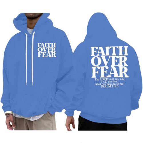 PNORATM Faith Over Fear Hoodies for Men Christian Sweatshirts Jesus Hoodie Bible Religious Pullover Christian Gifts for Men