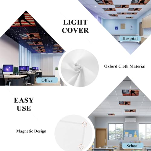 American Flag Magnetic Fluorescent Light Covers for Ceiling Lights 2x4 Ft, Blue Red USA Flag Retro Hockey Office Classroom Kitchen Drop Ceiling Light Covers Lighting Filters Shade Panel 2 Packs - Image 5