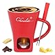 Schokoladenfondue-Becher-Set, Keramik Mini Fonduetopf mit Gabel und Kerzenwärmer Schokoladenschmelzbecher für Süßigkeiten Desserts für Verabredungen Geburtstag und Hochzeitsgeschenk (Rot)
