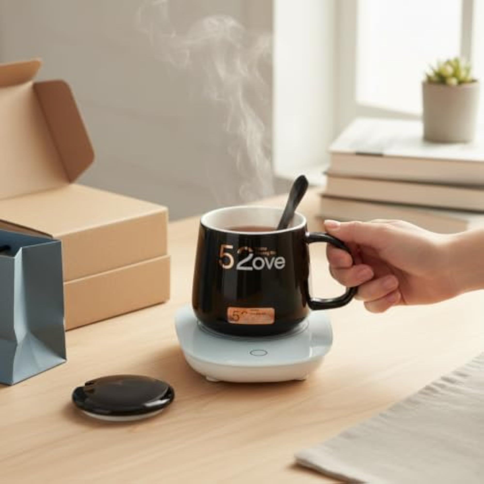 55°C Smart Mug Warmer with Ceramic Milk Mug Gift Set