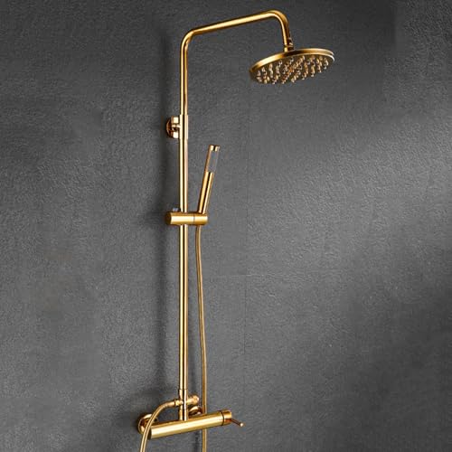 Douche thermostatique avec colonne réglable flexible 150 cm et tête de pluie or
