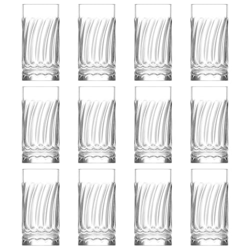 LAV 390ml Wave Verres à Long Drink - Clair - 12x Grand Lavable au Lave-Vaisselle Verre Eau Gin Jus Boisson Mélangée Cocktail Boire Highball Gobelets Ensemble de Verres
