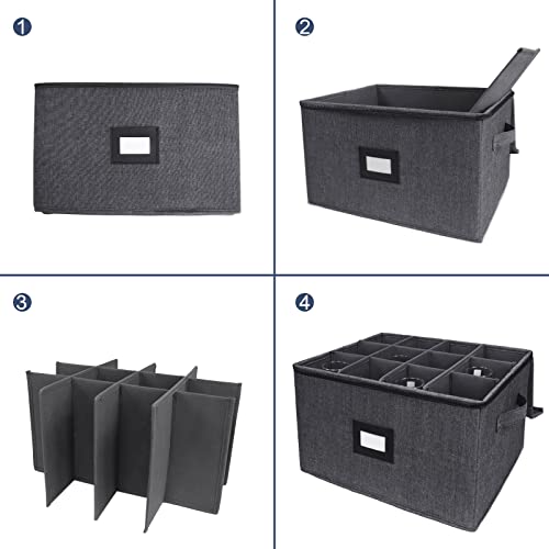 Homyfort Wine Glass Storage With Dividers - China Storage Containers Stemware Storage Cases Hard Shell For 12 Red Wine Glasses, Stackable Crystal Glassware Storage With Label, Handles (Dark Grey) #TOP6