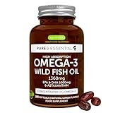 Igennus Omega 3 Huile de poisson sauvage et astaxanthine, triglycérides rTG de qualité supérieure, 180 capsules, certifié ultra pur IFOS, acides gras oméga 3 EPA et DHA 1360 mg