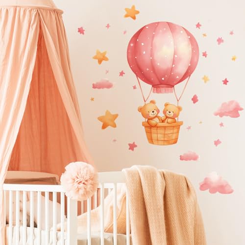 Vinilo decorativo infantil con osos y globo aerostático rosa miniatura 5