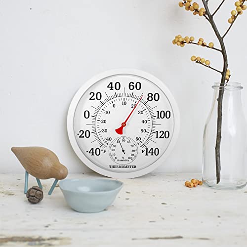 10.5 Inch Indoor Outdoor Thermometer Large Numbers - Weather Thermometer Hygrometer, No Battery Needed Outdoor Thermometers For Patio, Home, Garden Decoration (White) #TOP6
