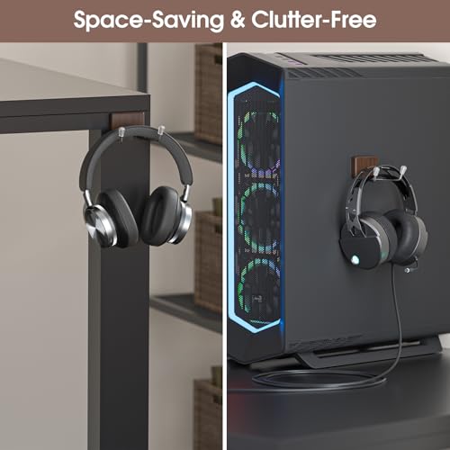 Image of Magnetic Game Controller Holder: Walnut Wood Headphone Holder for Gamers - Headset Hanger Adhesive-Free 10lbs Strong Wall Mount for Xbox /PS5 /Switch Controllers /PC Desk
