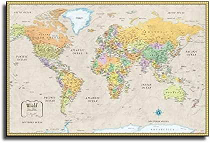 FINDEMO Rand McNally Classic Edition World Wall Map Completely Up-to-Date Map Poster Decorative Painting Canvas Wall Art Living Room Posters Bedroom Painting 16x24inch(40x60cm)