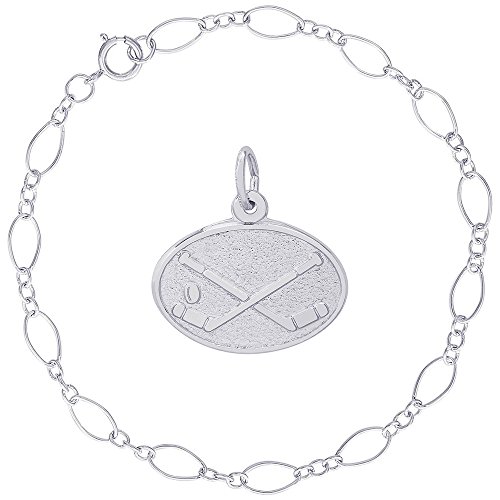 Rembrandt Charms Sterling Silver Hockey Disc Charm on a Figaro Link Bracelet, 7\"
