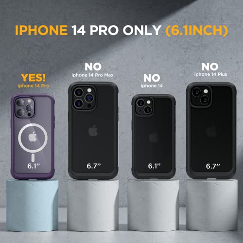 Image of Miracase Magnetic for iPhone 14 Pro Case 6.1 inch, (Compatible with MagSafe) Upgrade Full-Body Clear Phone Bumper Case with Built-in 9H Tempered Glass Screen Protector, Magnetic Purple