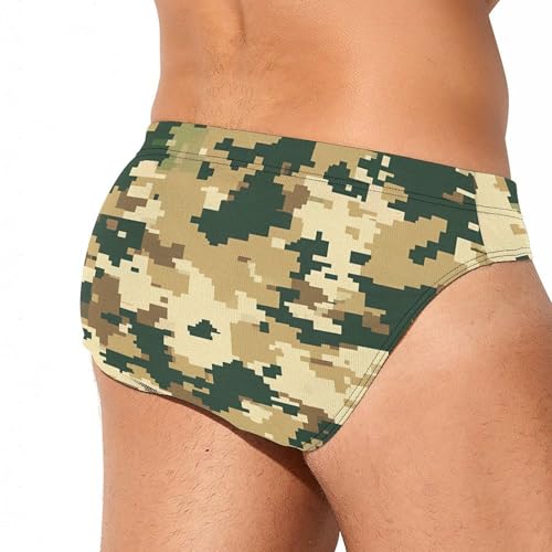 Green Brown Camouflage Mens Swim Briefs Bikini Sexy Low Rise Trunks Swimsuit Bathing Suit Beach3
