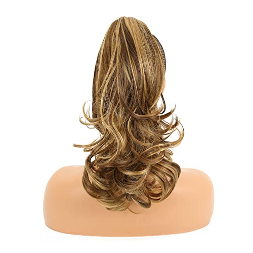 Clip In Ponytail Extension Synthetic Curly Hair Jaw Pony Tail Micmart 14" Natural Wavy Claw On Hairpiece For Women Girls (14Inches-Curly, Medium Ash Brown & Light Ash Blonde) #TOP4