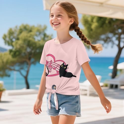 ZFRXIGN Girls Short Sleeve Tie Front Top Casual Summer T Shirt Crew Neck Tee Tops 5-123