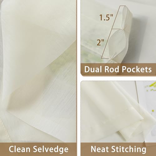 Image of Natural Sheer Curtains 108 Inches Extra Long, Privacy Semi Sheer Curtains for Living Room Bedroom, Light Filtering Rod Pocket Voile Window Drapes 2 Panels Set, Each 42 inch W x 108 inch L