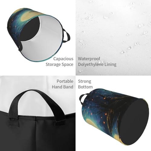 Panier à linge étanche portable avec poignées sac rangement circulaire chambre - 3