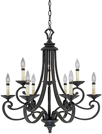 Designers Fountain 9-Lights Barcelona Chandelier, 27.75 Inch Ceiling Light Fixture for Kitchen, Dining Room, Bedroom, and Living Room, Black, 9039-NI