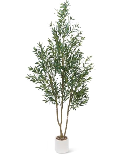 Sillaff Olive Tree 7FT Fake Tree Faux Plants Indoor with Pot Artificial Tree Nearly Natural Olive Branches and Fruits for Living Room Home Office Decorations