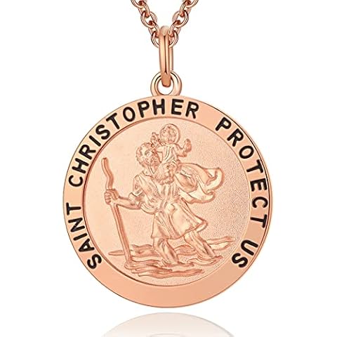 ZowBinBin Necklace, 18k White Gold Plated/18k Gold Plated/18k Rose Gold Plated St Christopher Medal Necklace for Men Women, 925 Sterling Silver St Christopher Necklace Gift to Men, Traveler, brass Cover