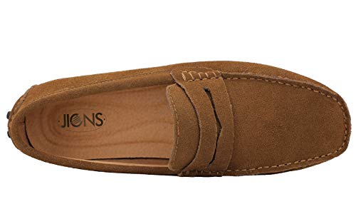 JIONS Men's Driving Penny Loafers Suede Driver Moccasins Slip On Flats Boat Dress Shoes Slip-ons A- Khaki 7.5 D(M) US/EU 40 - Thumbnail 2