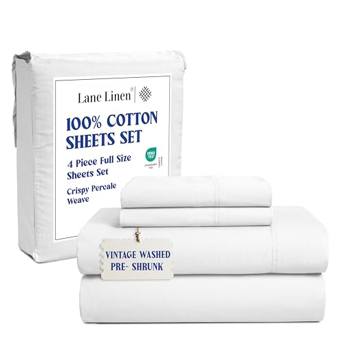 Listado de Sabanas Sognare Precio los más recomendados. 50 LANE LINEN - Juego de sábanas 100% algodón, lavadas, de percal, preencogidas, ultrasuaves, bolsillo profundo de 38 cm, 4 piezas, tamaño matrimonial, color blanco