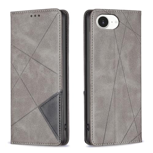 Étui iPhone 17E SE 2025 gris portefeuille en cuir avec fente pour carte et rabat