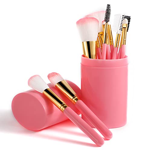 Juego de 12 brochas de maquillaje profesional con cerdas sintéticas suaves, para base, rubor, sombra de ojos, incluye estuche de viaje portátil para artistas de maquillaje en movimiento
