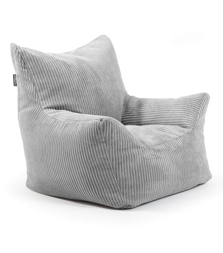mokebo Kindersessel aus Cord 'Der Pausenheld' Made in Germany, Sitzsack für Kinder, Lesesessel, Sitzkissen fürs Kinderzimmer, Kindersitzsack mit Füllung, Sessel aus Cordstoff in Grau