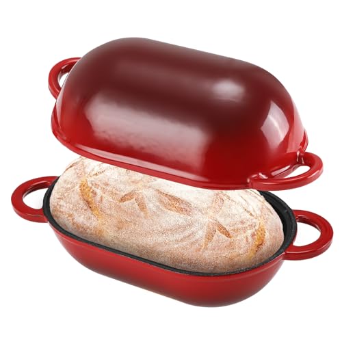 NSIRONS Cocotte en fonte avec couvercle pour pain, 23 cm, en fonte émaillée, casserole pour pain, 2,75 L, idéale pour la cuisson au four, convient pour la cuisson du pain (dégradé rouge)