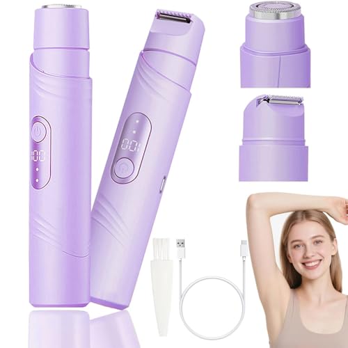 Depiladora Facial Mujer, YiYunTE 2 en 1 Doble Cabeza Afeitadora Electrica Mujer, Rasuradora Zona Intima con Húmedo y Seco/Pantalla LED, Recortadora Corporal Maquinilla Afeitar Para Pubis Bikini Morado
