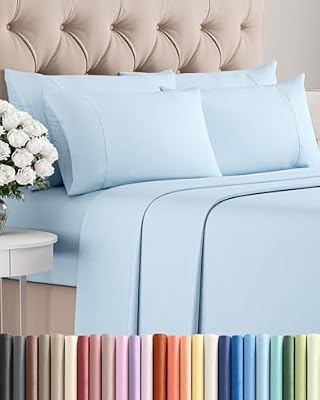 Full 6 Piece Sheet Set - Comfy Breathable & Cooling - Ultra-Soft Hotel Luxury Bedding Set with 8-16 Inch Deep Pockets - 1 Flat & 1 Fitted Sheet & 4 Pillowcases - Wrinkle Free & Easy Care - Baby Blue