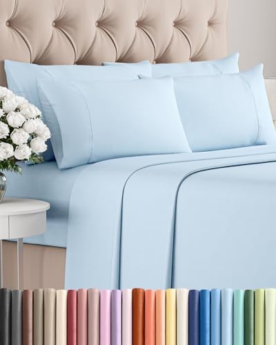 Full 6 Piece Sheet Set - Comfy Breathable & Cooling - Ultra-Soft Hotel Luxury Bedding Set with 8-16 Inch Deep Pockets - 1 Flat & 1 Fitted Sheet & 4 Pillowcases - Wrinkle Free & Easy Care - Baby Blue