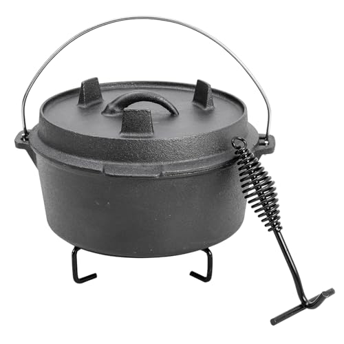 Warmiehomy Olla de hierro fundido, horno holandés de hierro fundido presazonado de 4 litros con tapa, elevador de tapa, soporte de tapa, olla de cocina holandesa para camping, cocinar y hornear