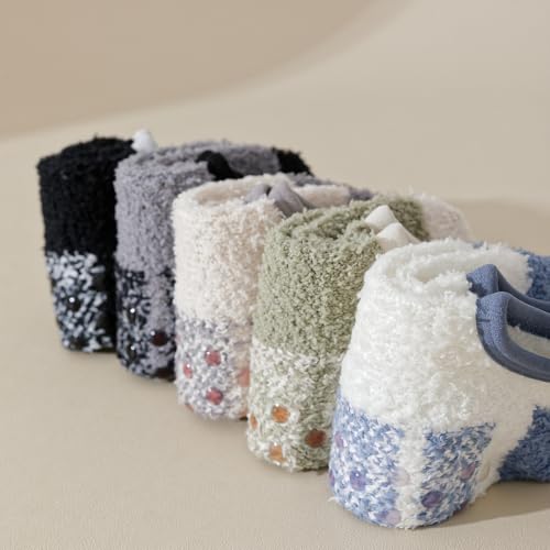 Image of SKOLA Cozy Winter Fuzzy Women Socks Grip Slippers Fluffy House Non Skid Microfiber Socks