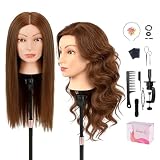 Frisierkopf 100% Echthaar Friseurkopf, TopDirect Übungskopf 22 Zoll 55cm Echthaar Kopf, Frisieren Trainingsköpfe für Friseure Ausbildung Kopf mit Tischhalter + DIY Haar Styling Braid Set (Dunkelbraun)