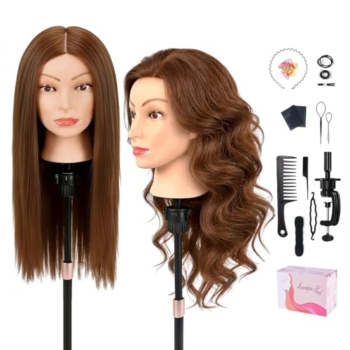 Tete a Coiffer Professionnelle, TopDirect 100% Cheveux Naturel, Brun foncé