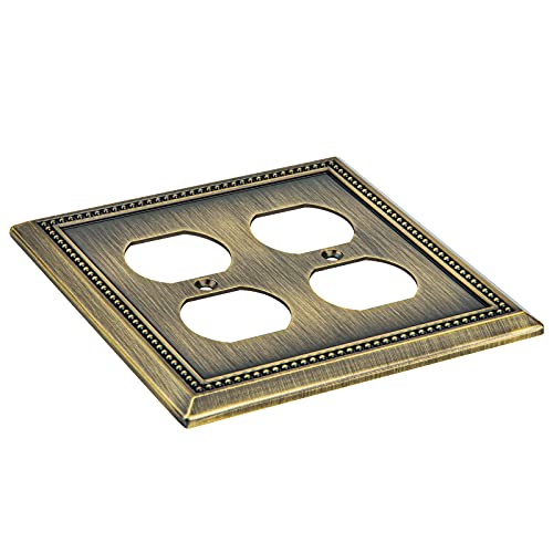 Image of Sunken Pearls Heavy Duty Decorative Wall Plate Switch Plate Outlet Cover (Double Duplex, Antique Brass)